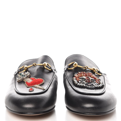 Gucci Calfskin Crystal Tiger Embroidered Womens Princetown Slippers 37 Black 2 of 10