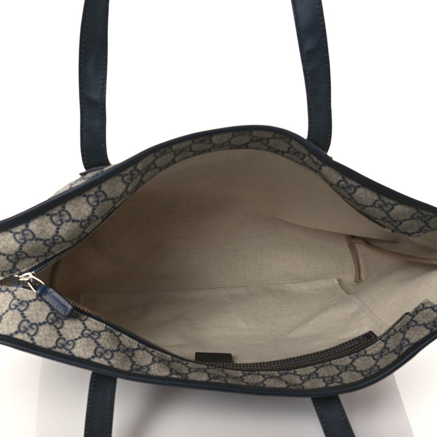 GG Supreme Monogram Medium Zippered Shopping Tote Navy