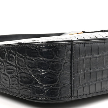 Saint Laurent Calfskin Crocodile Embossed Le 5 A 7 Hobo Black 9 of 10
