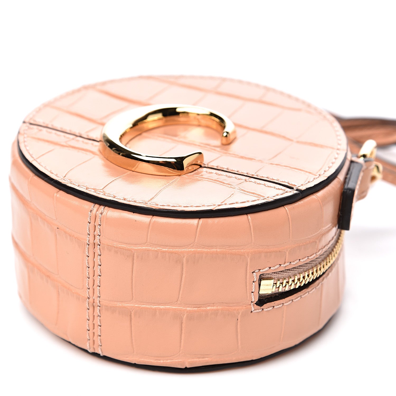 Chloe Calfskin Crocodile Embossed Mini C Round Crossbody Milky Orange 8 of 9