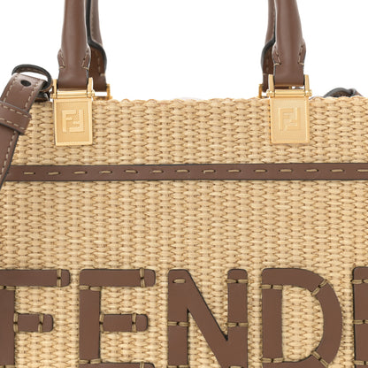 Fendi Paglia Chicco Riso Vitello Grace Logo Embroidered Small Fendi Sunshine Shopper Tote Alchemy Gianduia 9 of 12