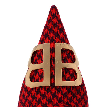 Balenciaga Wool Houndstooth BB Pointy Toe Ankle Booties 37 Red Black Gold 8 of 9