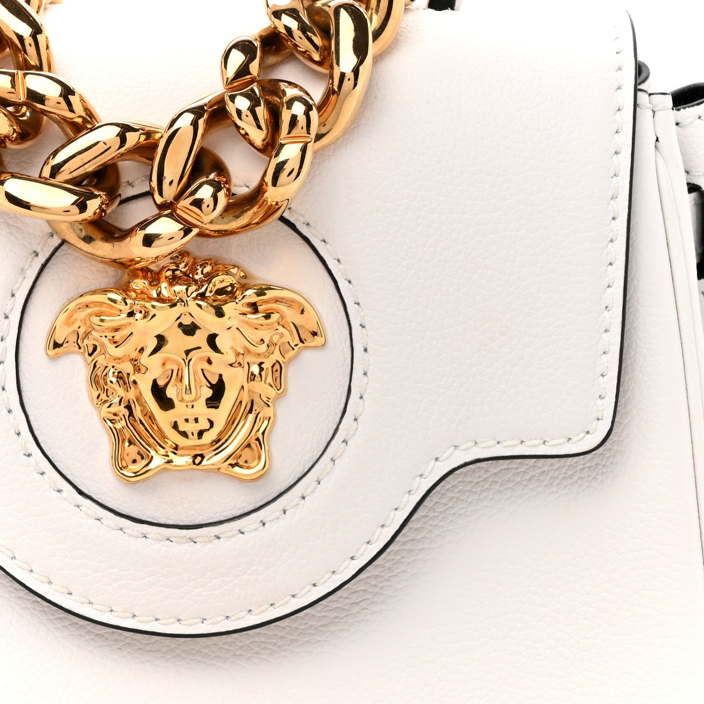 Grained Calfskin Small La Medusa Top Handle Bag Optical White