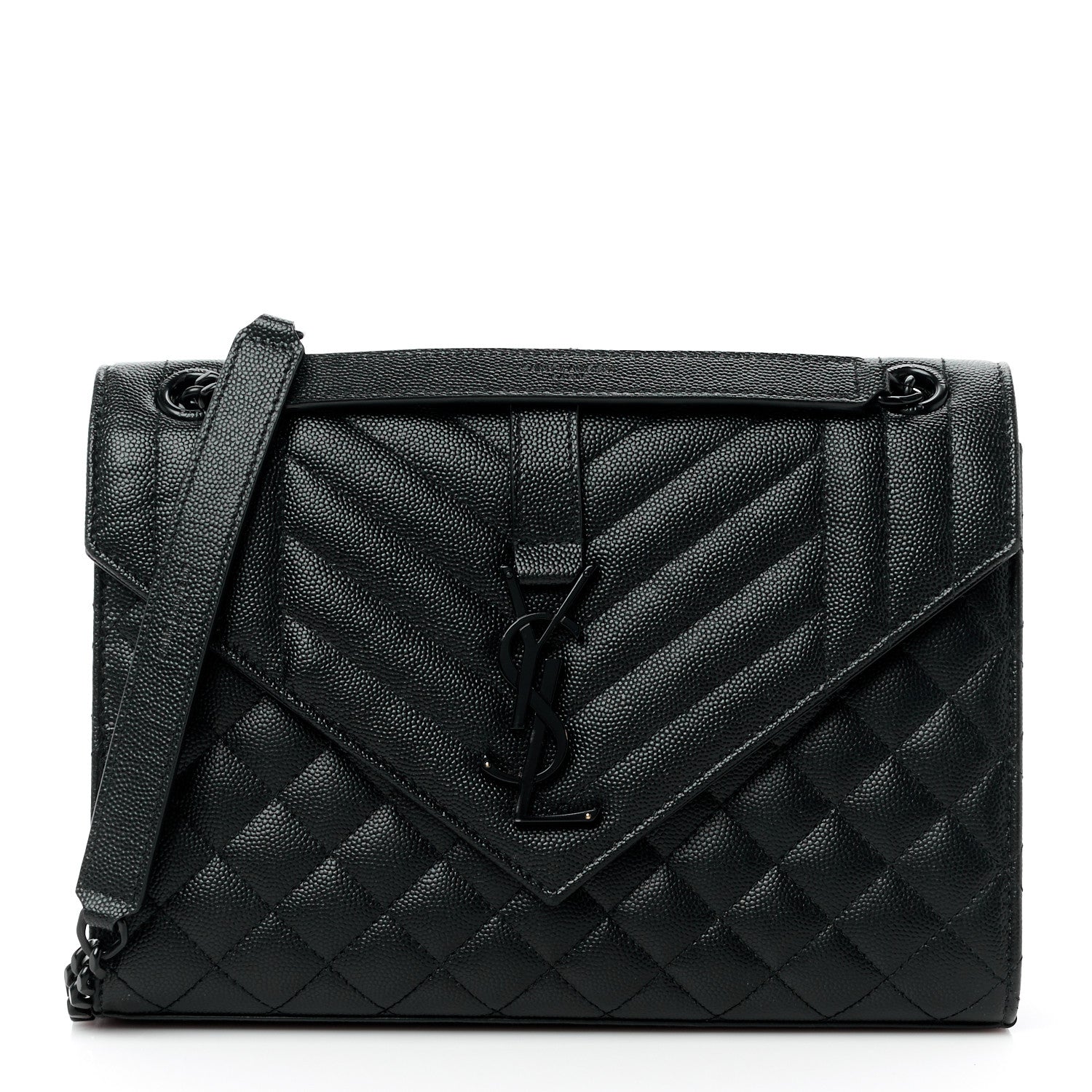 Saint Laurent Grain De Poudre Textured Mixed Matelasse Triquilt Medium Monogram Monochrome Satchel Black 1 of 15