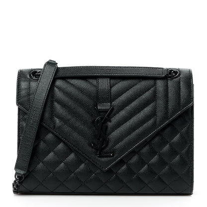 Saint Laurent Grain De Poudre Textured Mixed Matelasse Triquilt Medium Monogram Monochrome Satchel Black 1 of 15