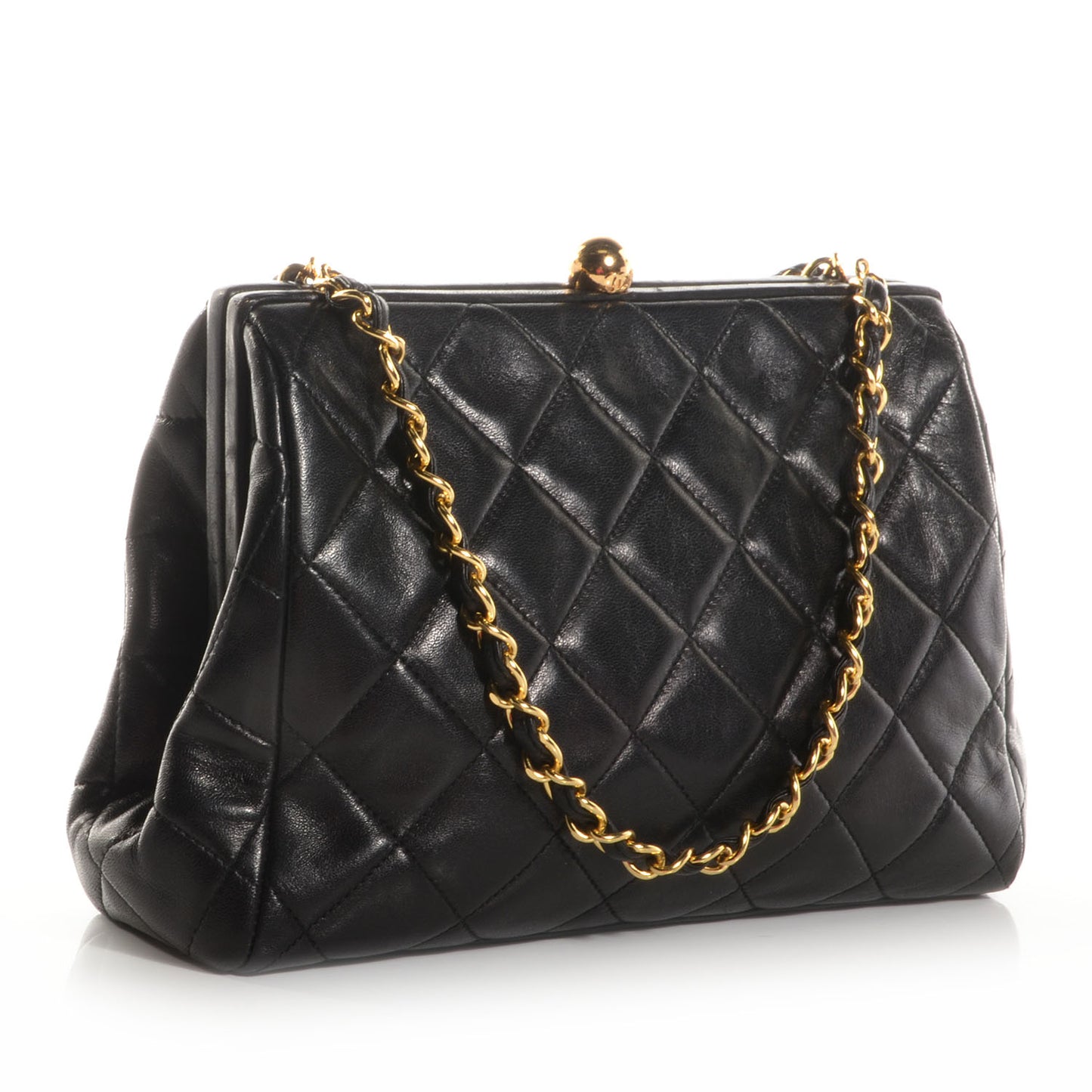 Lambskin Quilted Framed Evening Bag Black