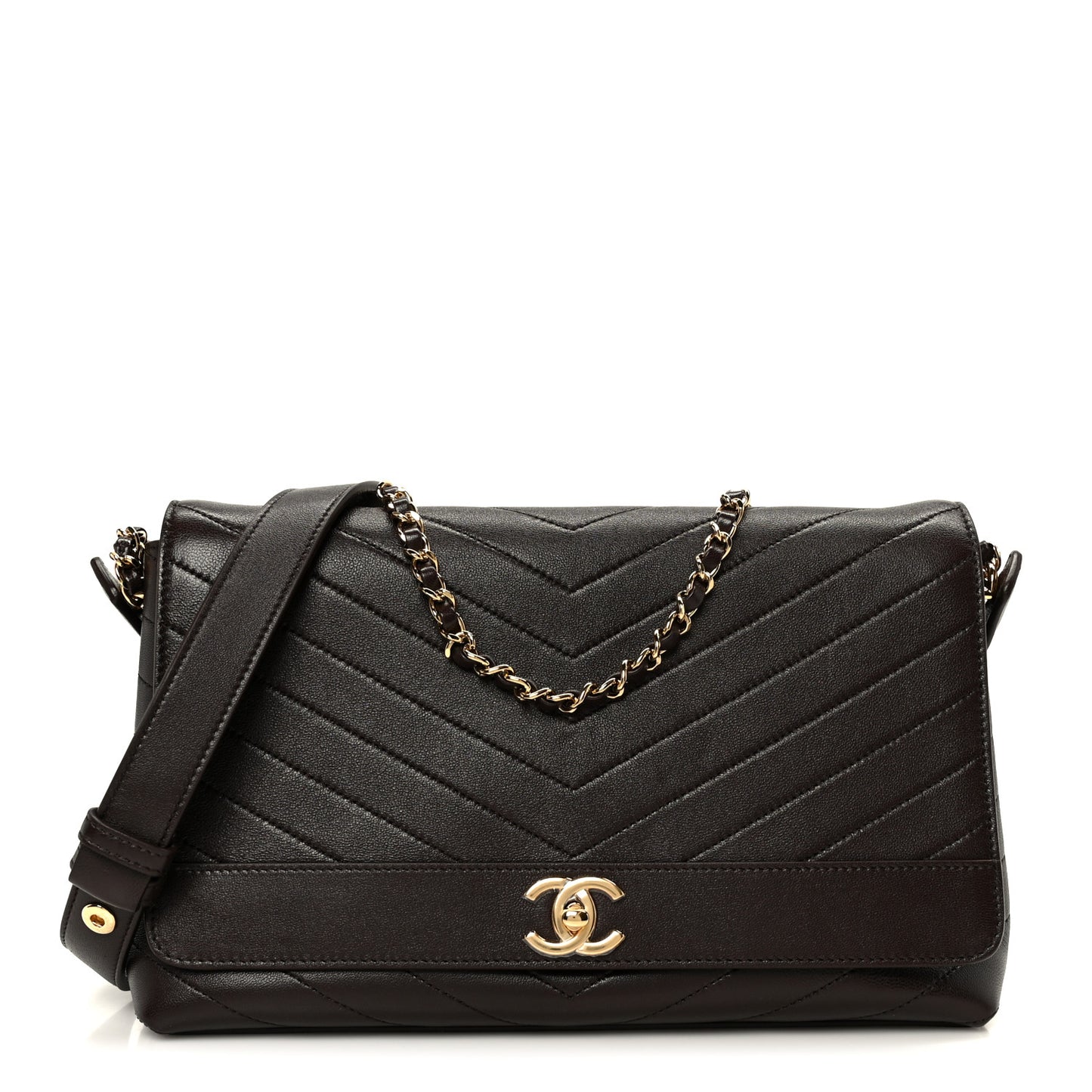 Lambskin Chevron Maxi Flap Bag Dark Brown