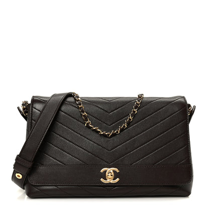 Chanel Lambskin Chevron Maxi Flap Bag Dark Brown 1 of 11