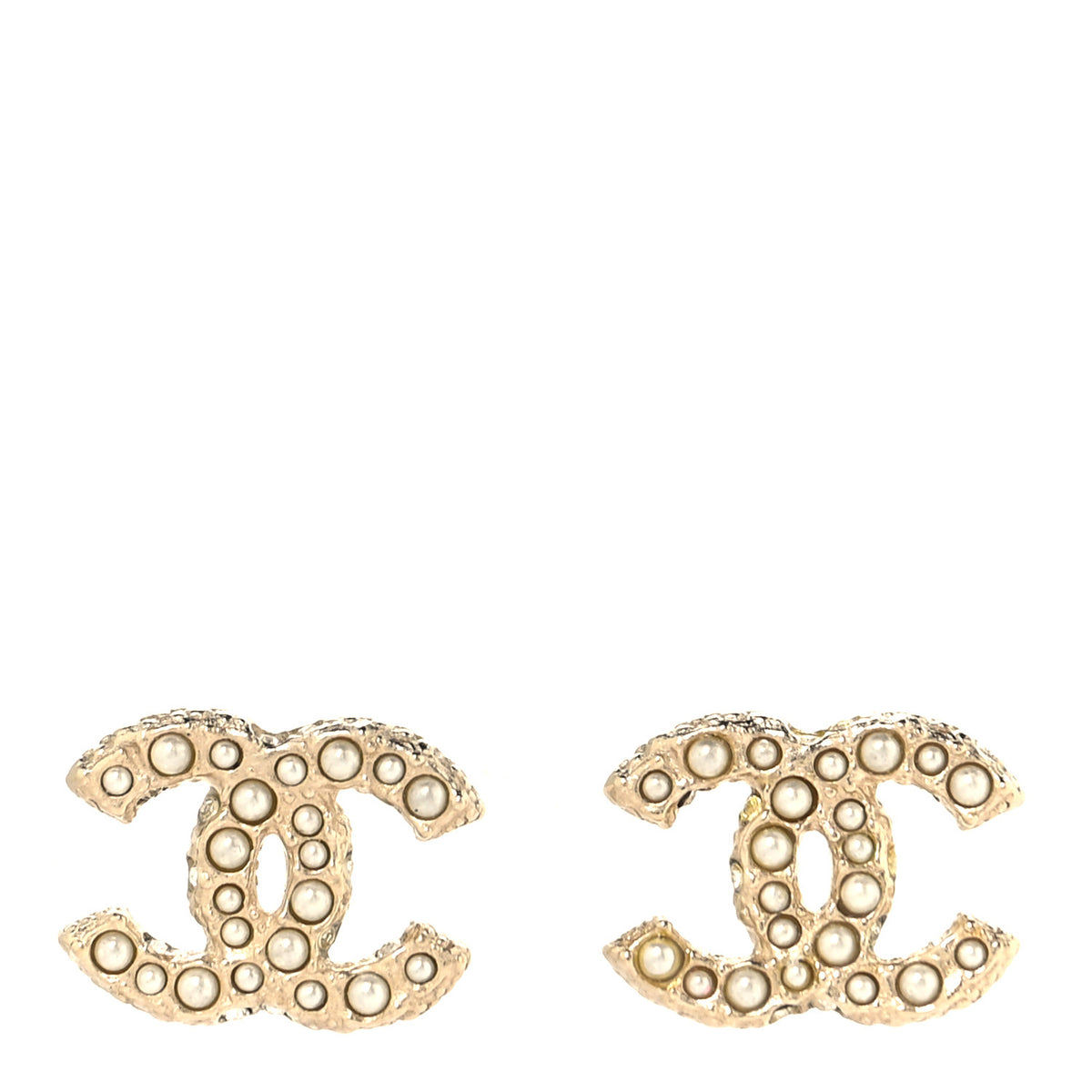 Chanel Metal Graduated Pearl Crystal CC Earrings Light Gold 1 of 5