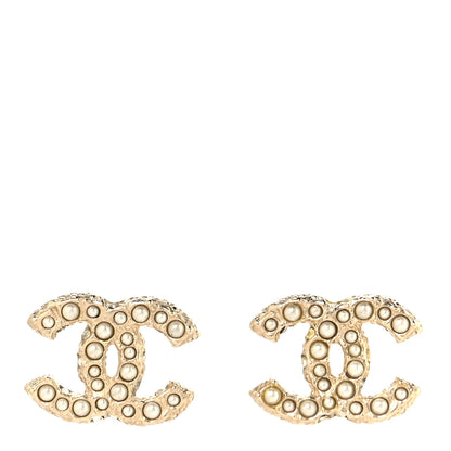 Chanel Metal Graduated Pearl Crystal CC Earrings Light Gold 1 of 5