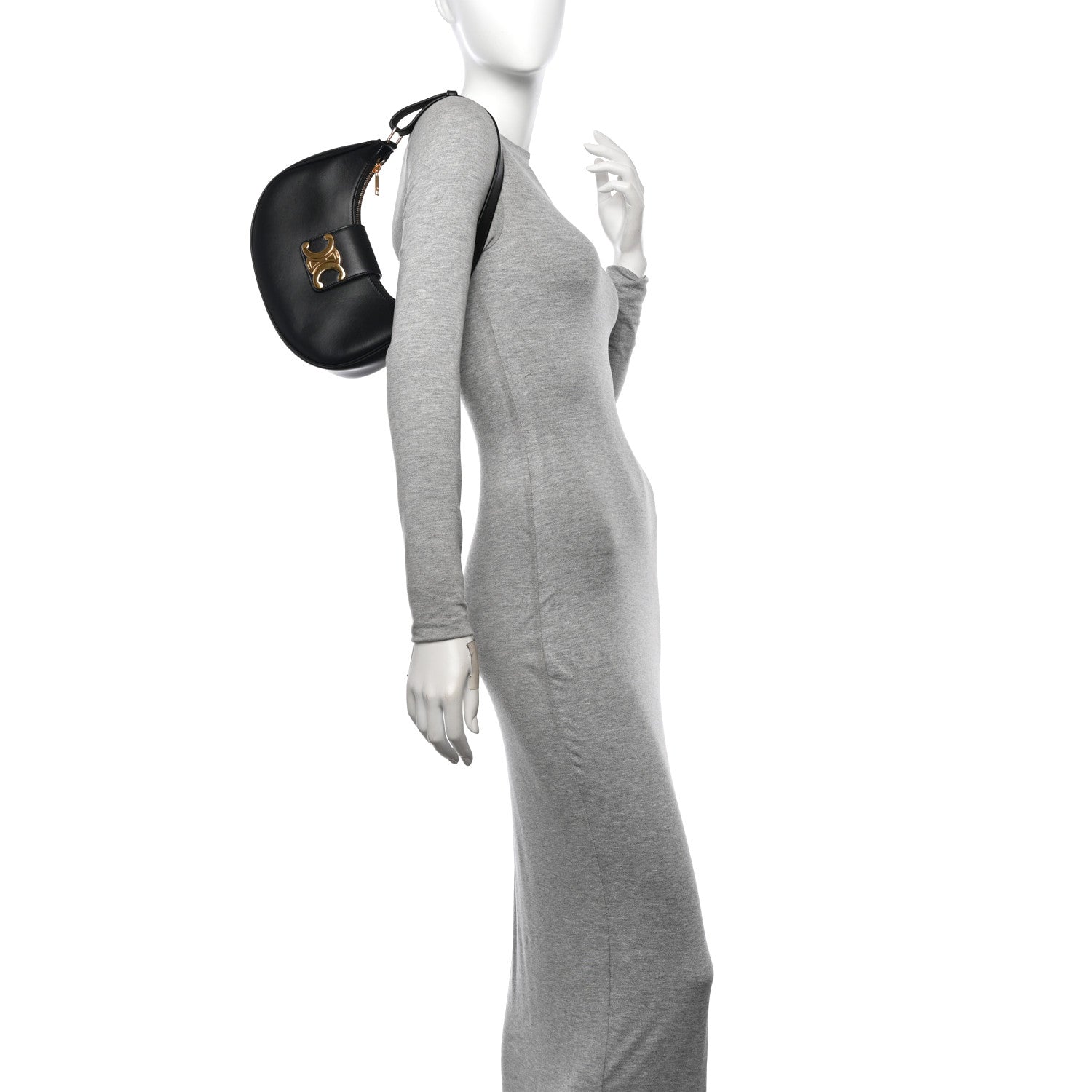 Celine Smooth Calfskin Medium Strap Ava Triomphe Shoulder Bag Black 2 of 11