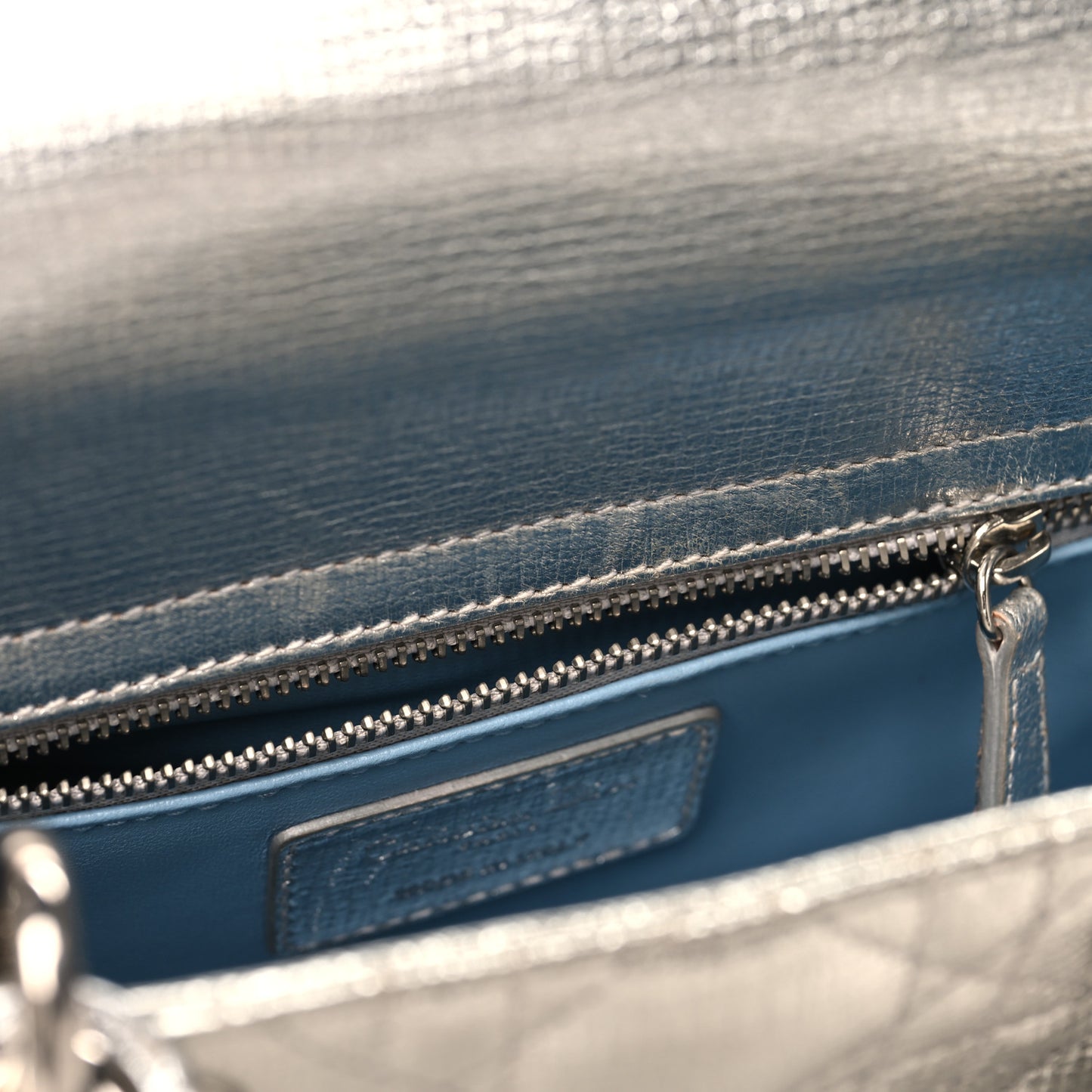 Metallic Grained Calfskin Cannage Small Lucky Badges My Lady Dior Silver