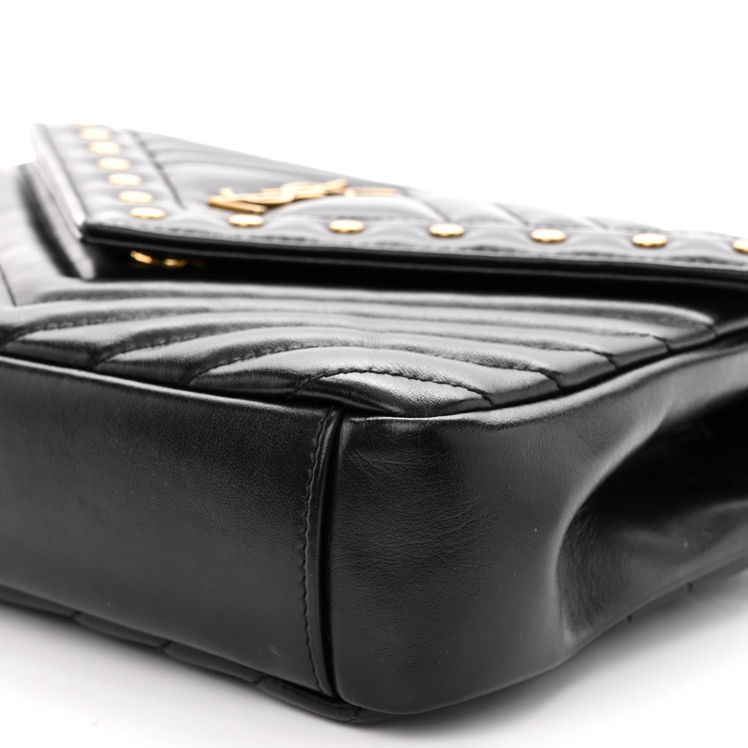 Saint Laurent Calfskin Matelasse Chevron Studded Monogram Medium College Bag Black 9 of 10