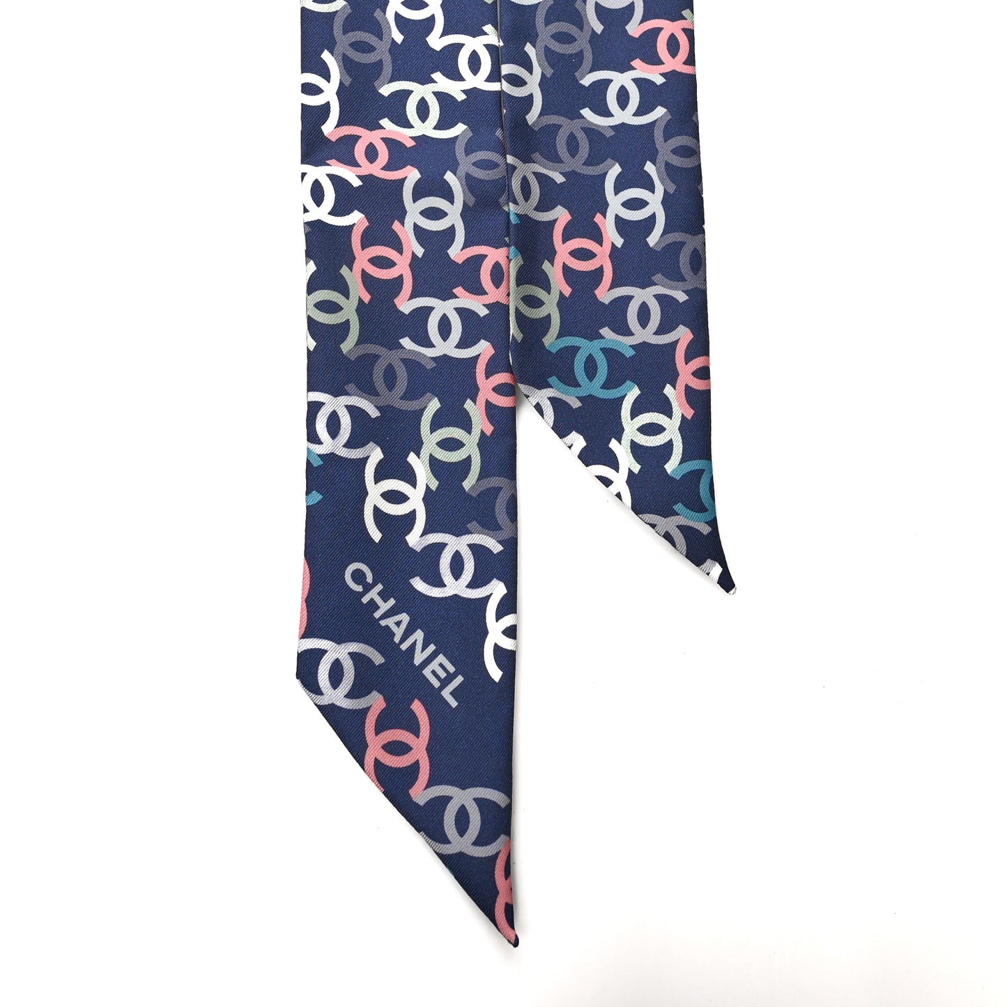 Silk CC Slim Bandeau Scarf Navy Multicolor