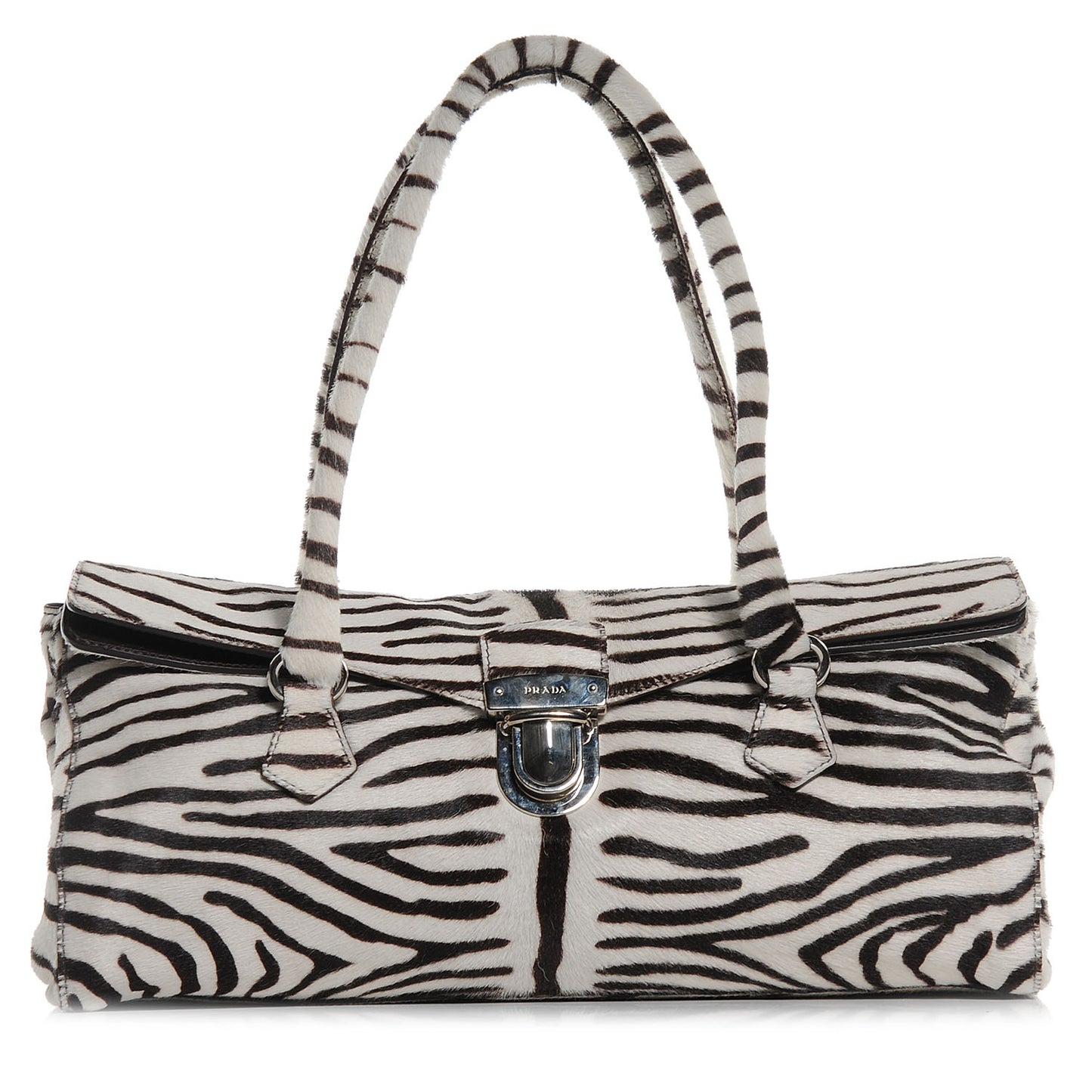 Calf Hair Zebra Print Easy Foldover Pushlock Satchel White Moro