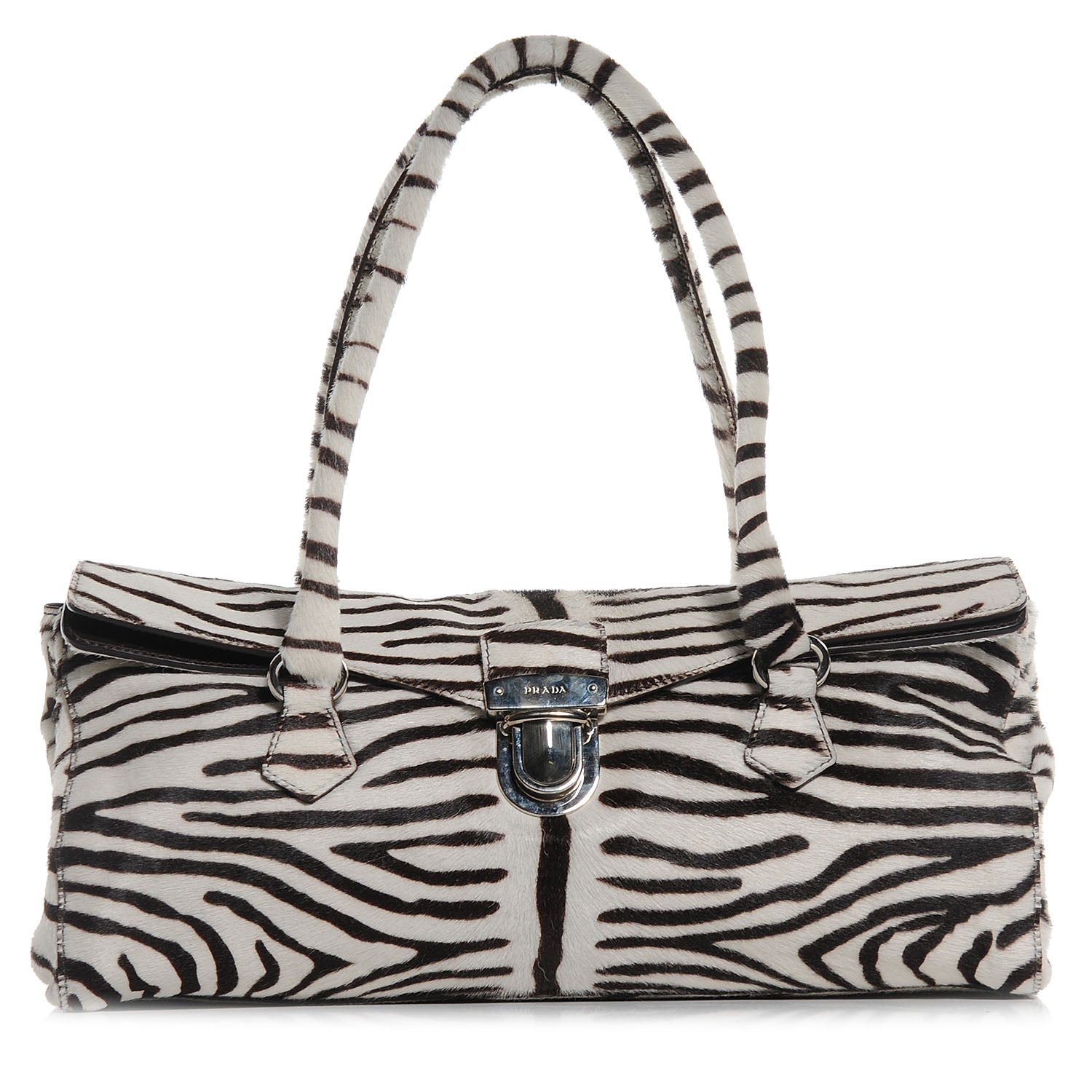 Prada Calf Hair Zebra Print Easy Foldover Pushlock Satchel White Moro 1 of 8