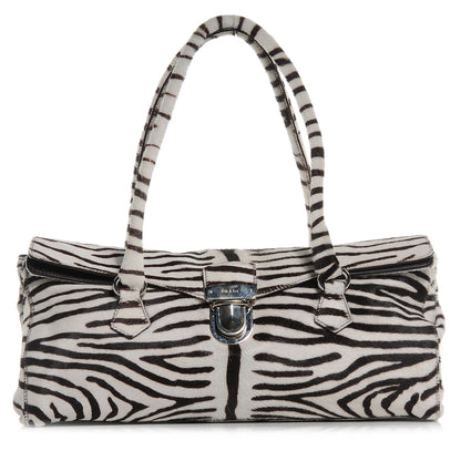 Prada Calf Hair Zebra Print Easy Foldover Pushlock Satchel White Moro 1 of 8