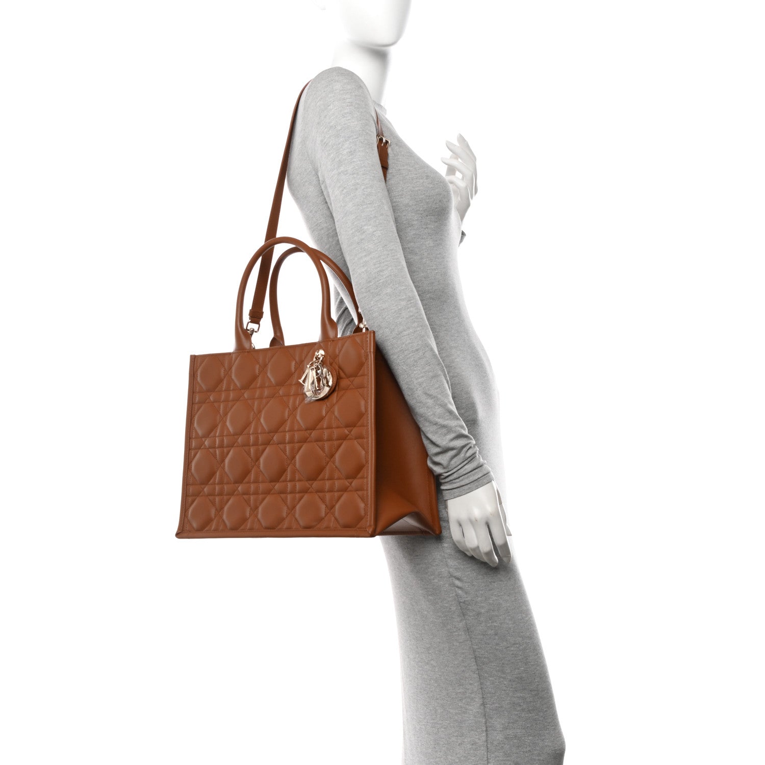 Christian Dior Calfskin Macro Cannage Medium Book Tote Golden Saddle 2 of 12