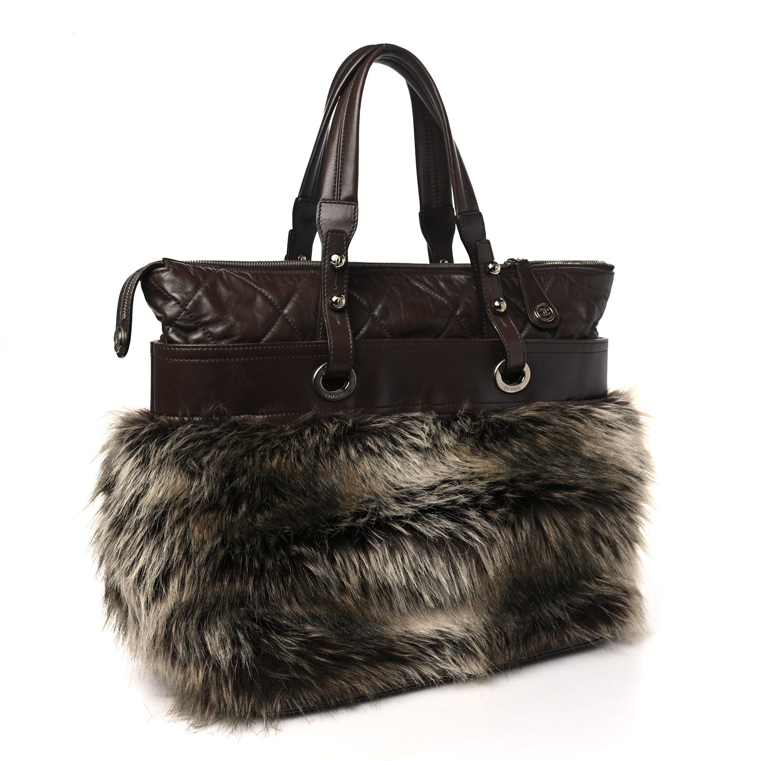 Chanel Calfskin Fantasy Fur Shopper Tote Brown 3 of 14