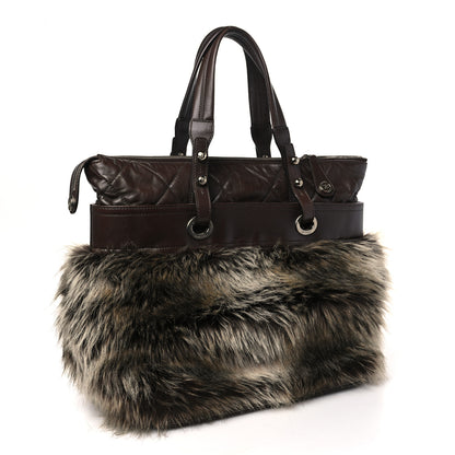 Chanel Calfskin Fantasy Fur Shopper Tote Brown 3 of 14
