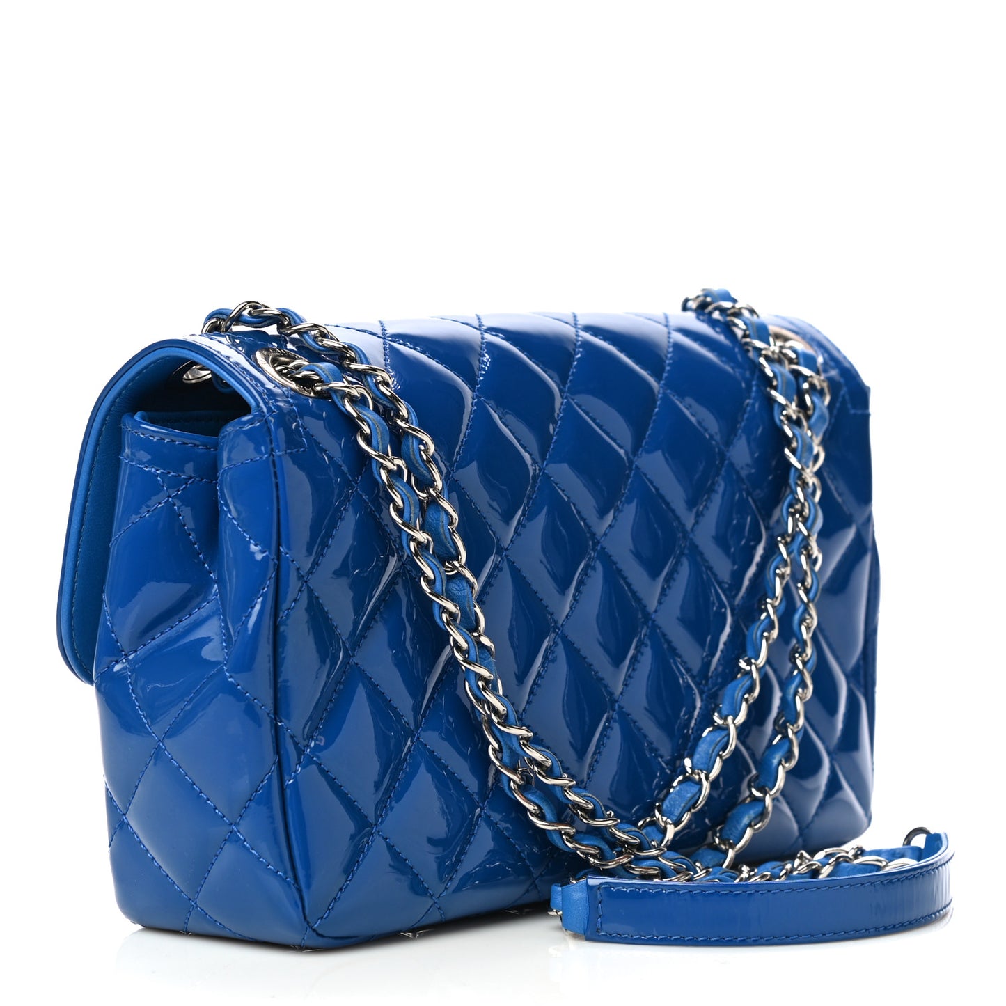 Patent Quilted Large Coco Shine Flap Blue
