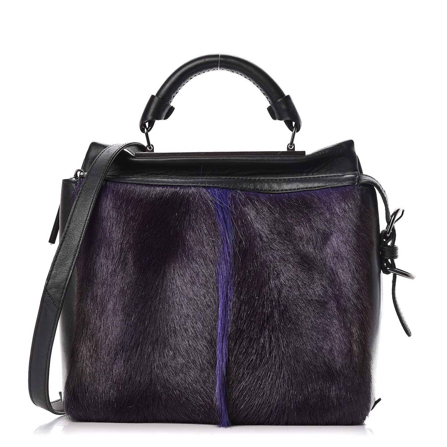 3.1 Goat Fur Calfskin Ryder Satchel Purple Black