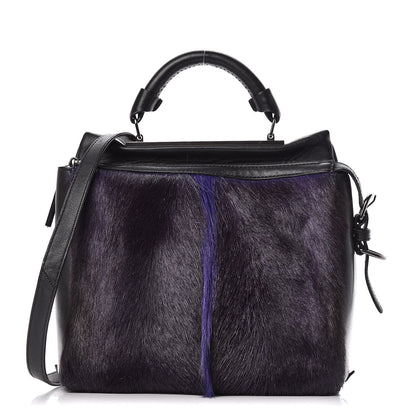 3.1 Phillip Lim 3.1 Goat Fur Calfskin Ryder Satchel Purple Black 1 of 12