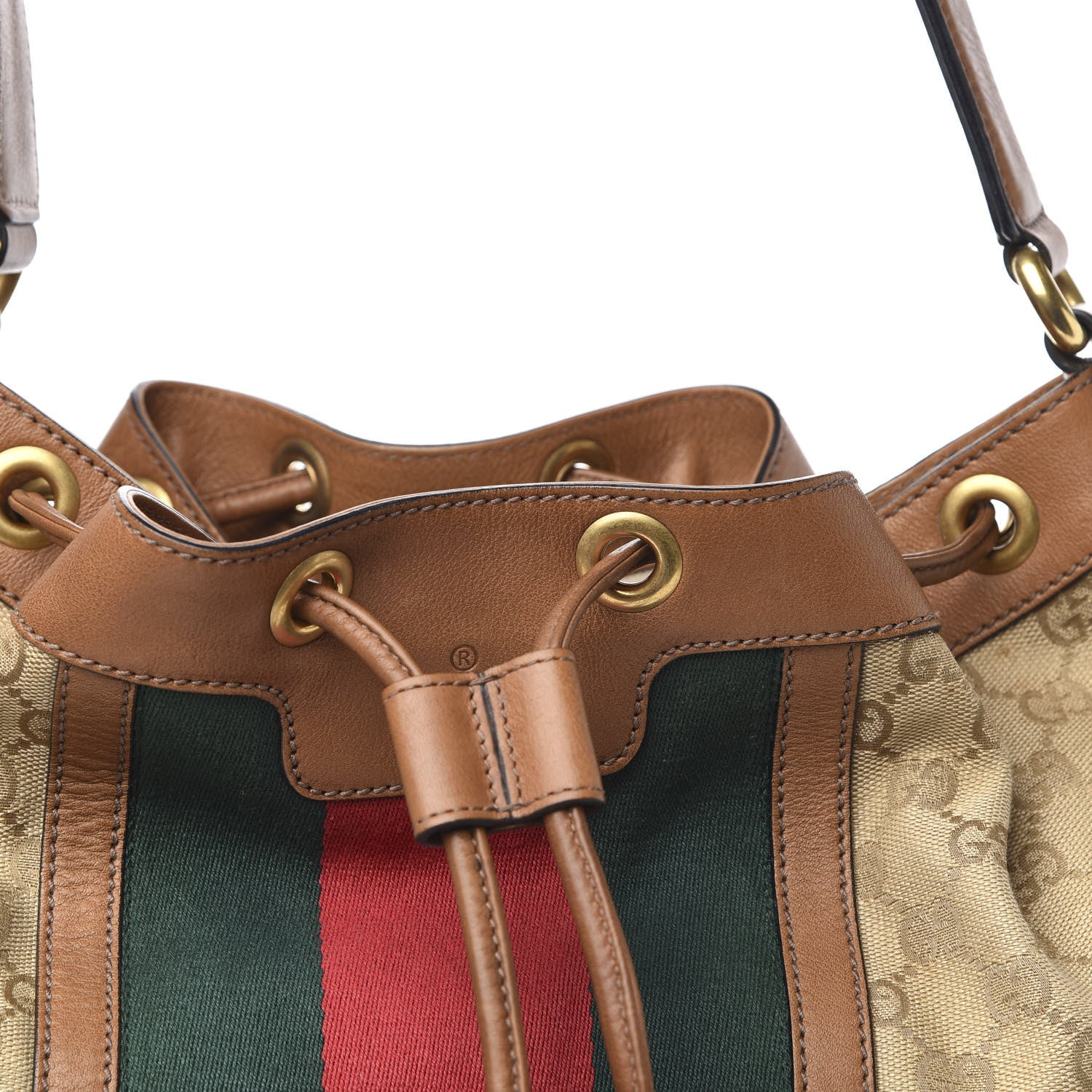 Gucci Monogram Web Rania Drawstring Shoulder Bag Sand 12 of 12