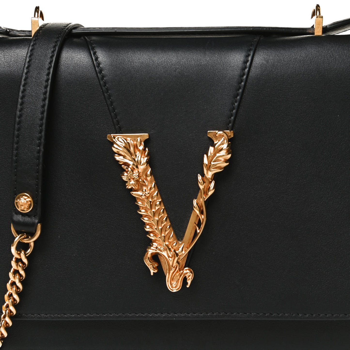 Vitello Barocco Virtus Top Handle Shoulder Bag Black