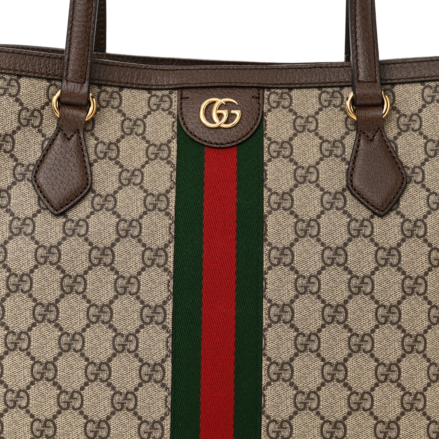 GG Supreme Monogram Textured Calfskin Web Medium Ophidia Shopping Tote Beige Ebony New Acero