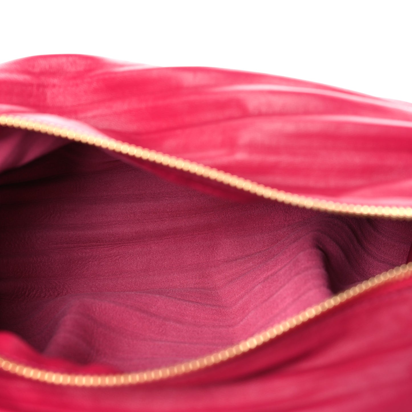 Lambskin Pleated Bracelet Pouch Chain Shoulder Bag Ruby Red Glaze