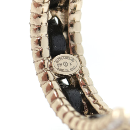 Chanel Crystal Lambskin CC Chain Hoop Earrings Gold Black 4 of 5