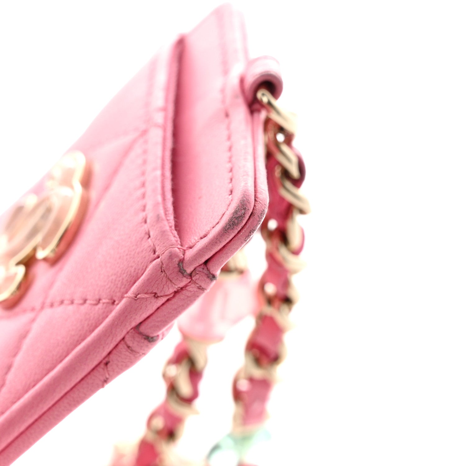 Chanel Lambskin Quilted Enamel Chanel Card Holder On Chain Pink 11 of 12