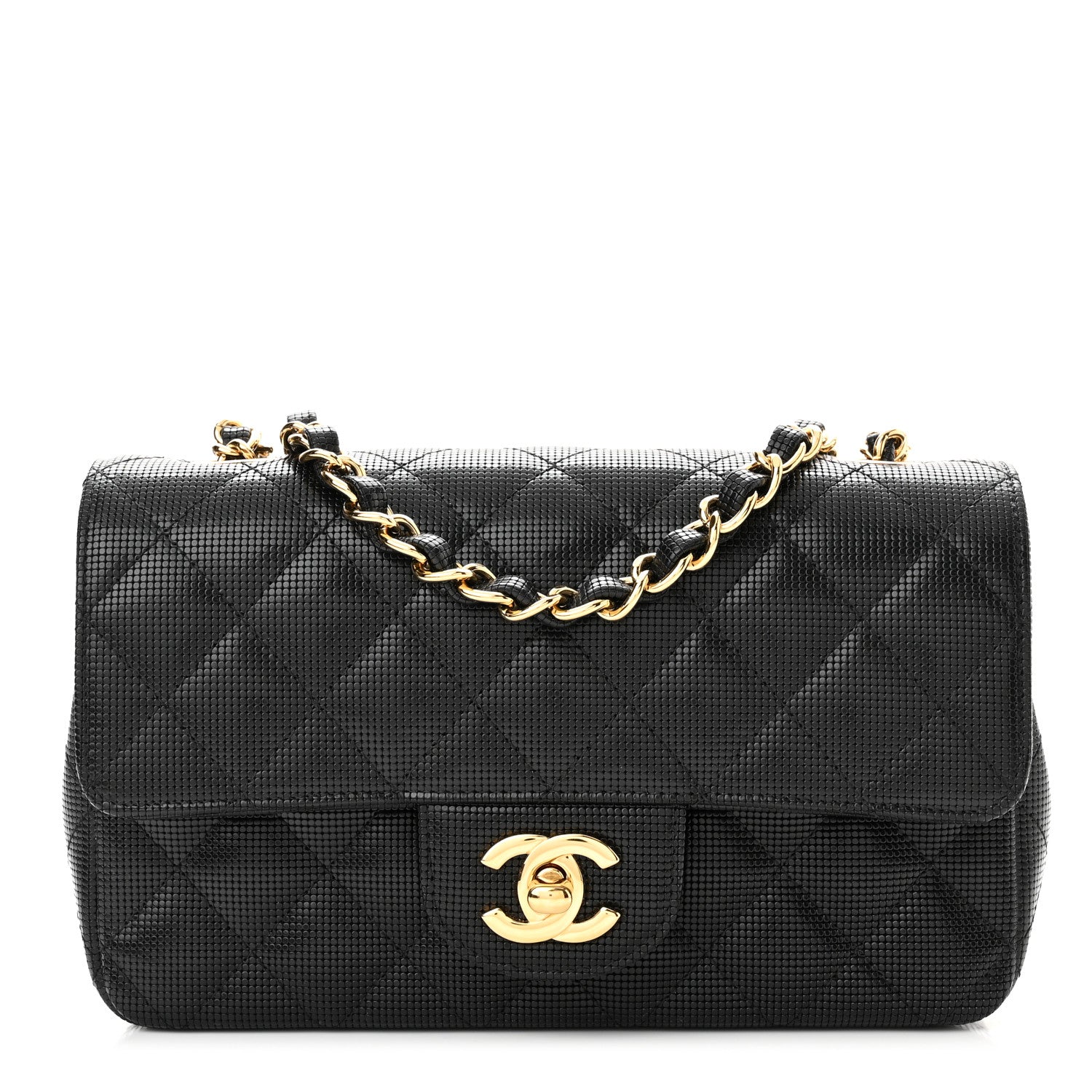 Chanel Metallic Calfskin Quilted Pixel Effect Mini Rectangular Flap Black 1 of 8