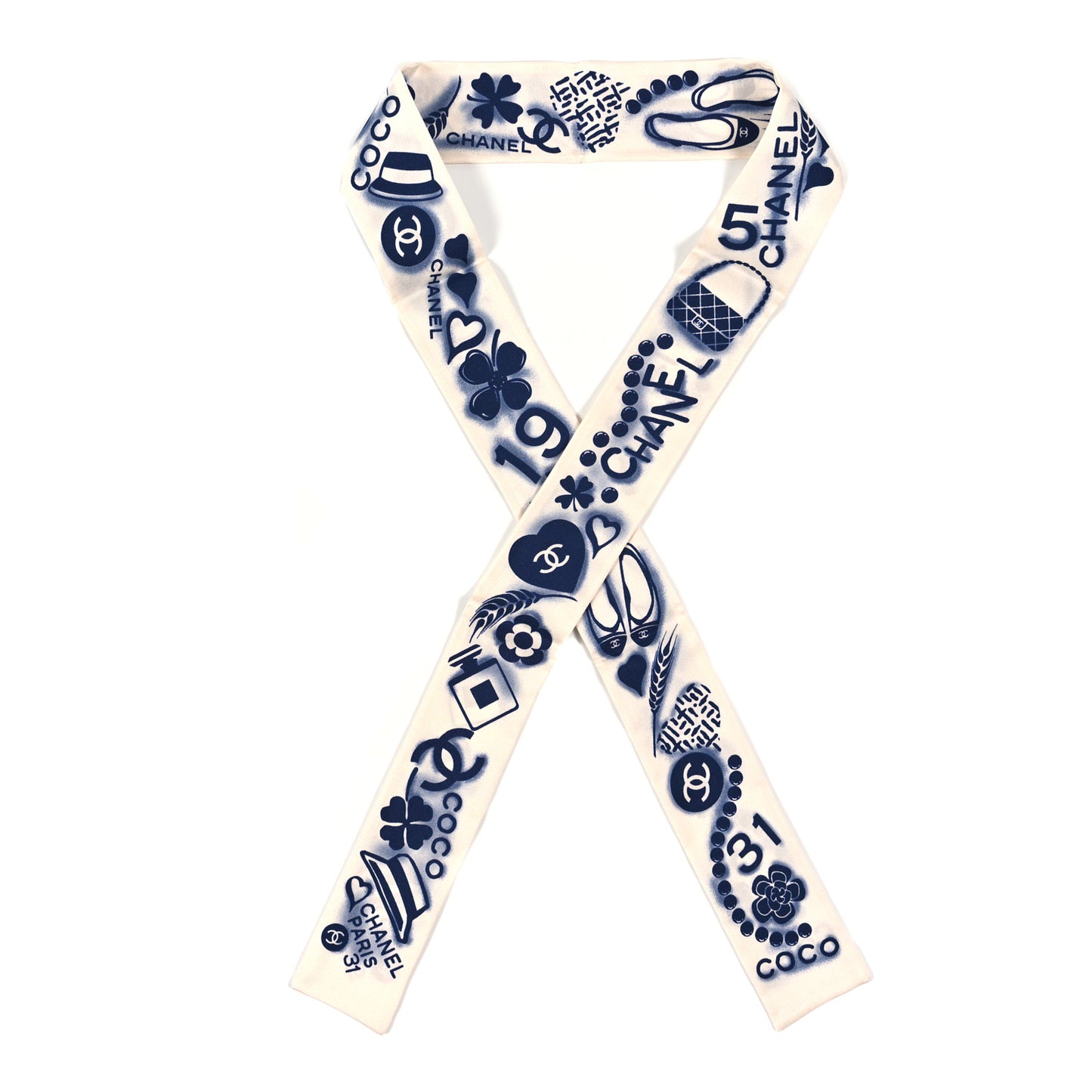 Silk CC Slim Bandeau Scarf Navy Ivory