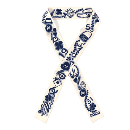 Chanel Silk CC Slim Bandeau Scarf Navy Ivory 1 of 3