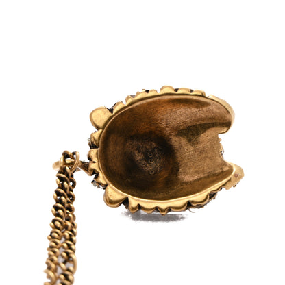 Gucci Metal Pearl Crystal Lion Head Necklace Aged Gold Multicolor 6 of 7