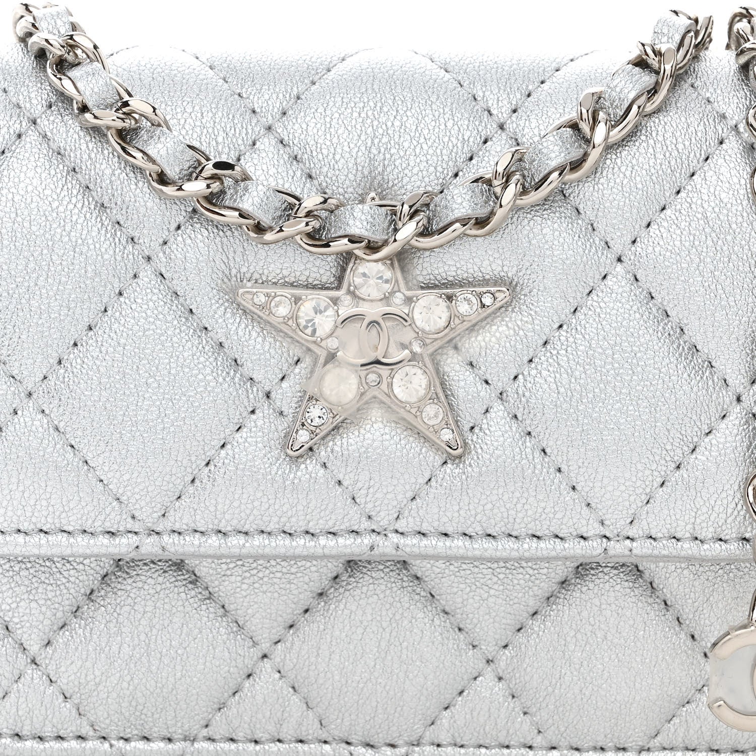 Chanel Metallic Goatskin Quilted Star Flap Waist Belt Bag Silver 10 of 13