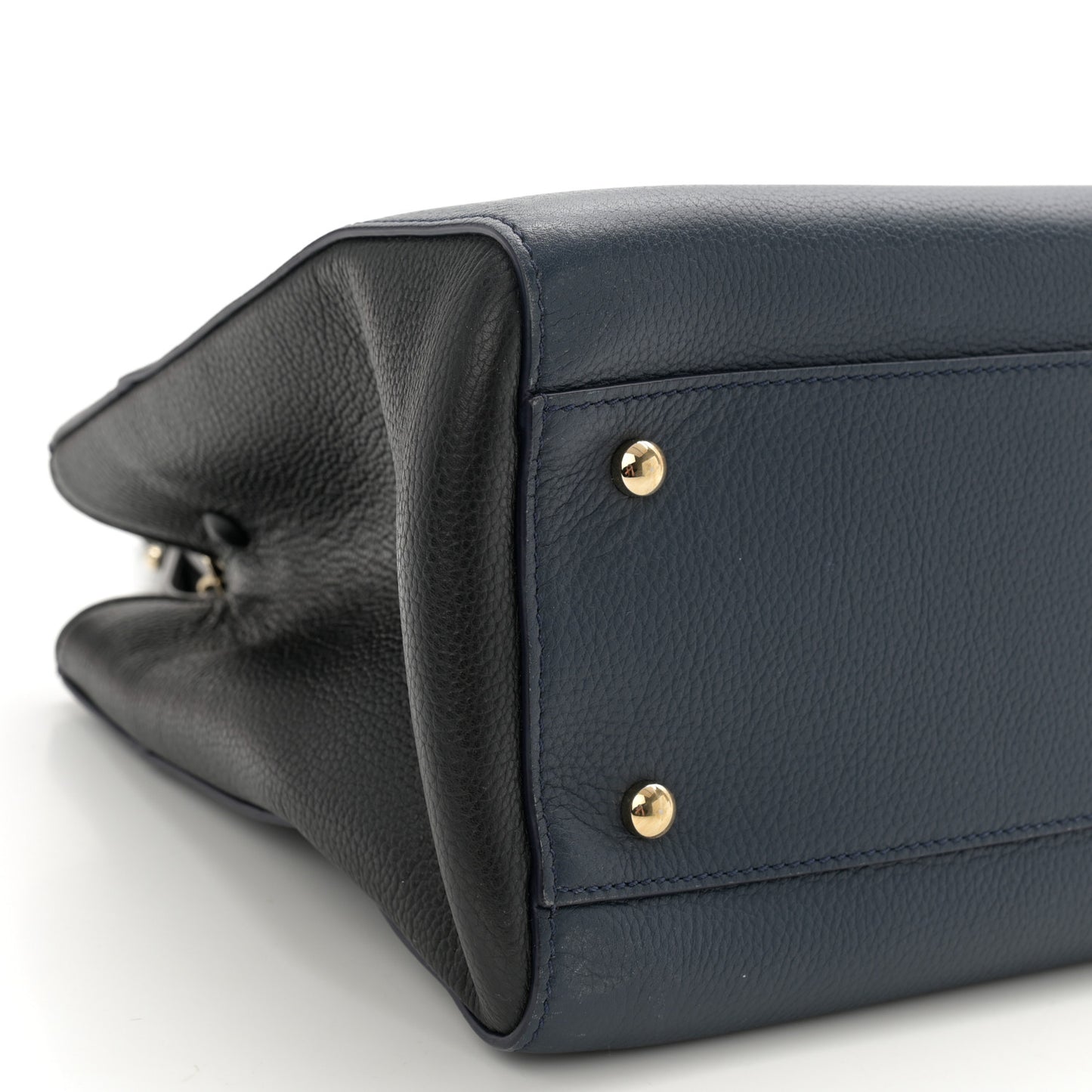 Grained Calfskin Neo Executive Shopper Tote Dark Blue Black