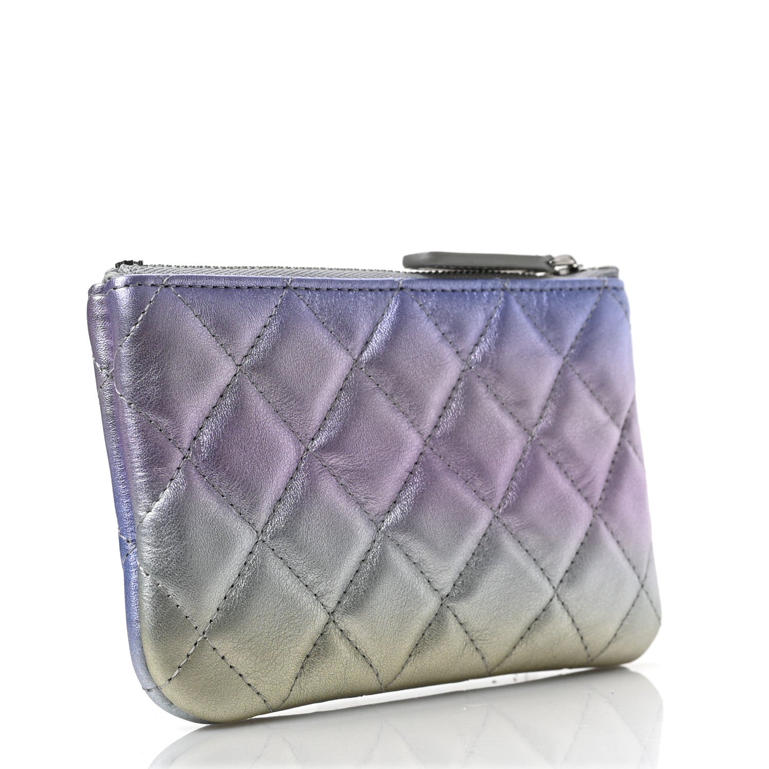 Chanel Gradient Metallic Calfskin Quilted Small Cosmetic Pouch Silver Blue Yellow Purple 3 of 7