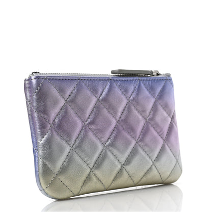 Chanel Gradient Metallic Calfskin Quilted Small Cosmetic Pouch Silver Blue Yellow Purple 3 of 7