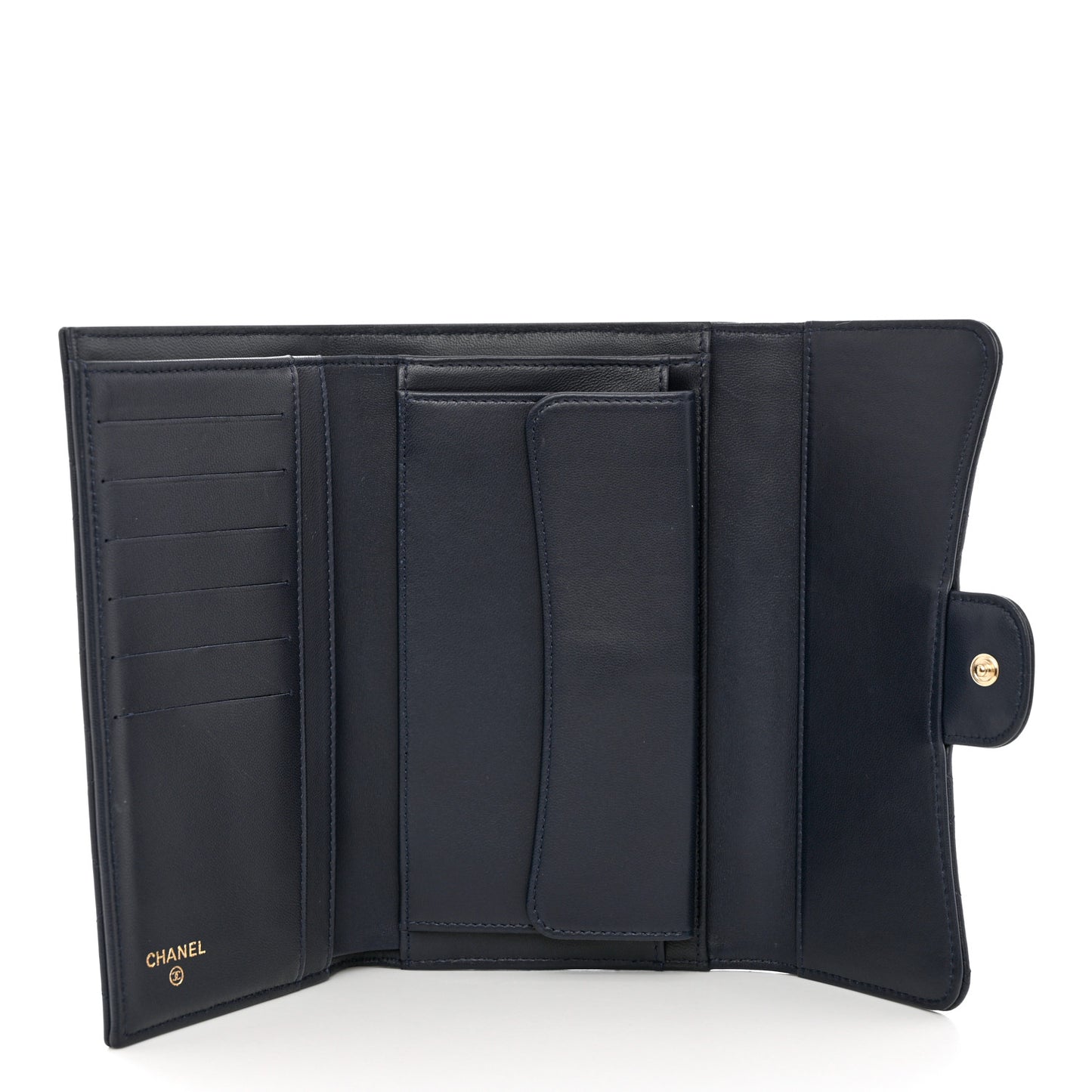 Lambskin Quilted Large Flap Wallet Navy