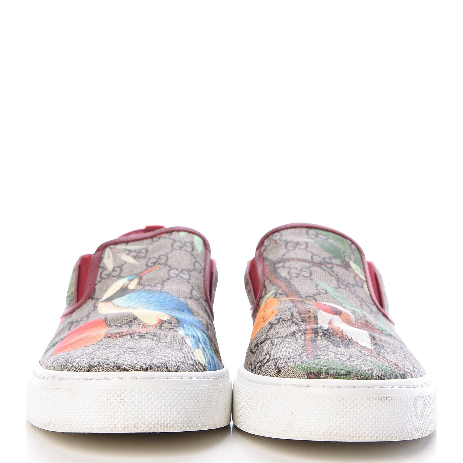 Gucci GG Supreme Monogram Tian Mens Dublin Slip On Sneakers 13 Beige Multicolor Red 2 of 14