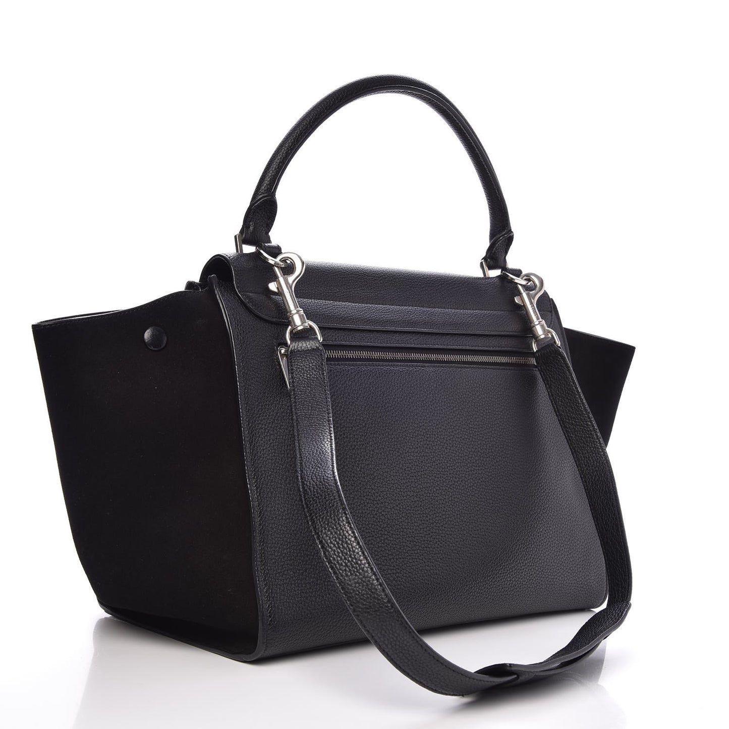 Drummed Calfskin Suede Medium Trapeze Black