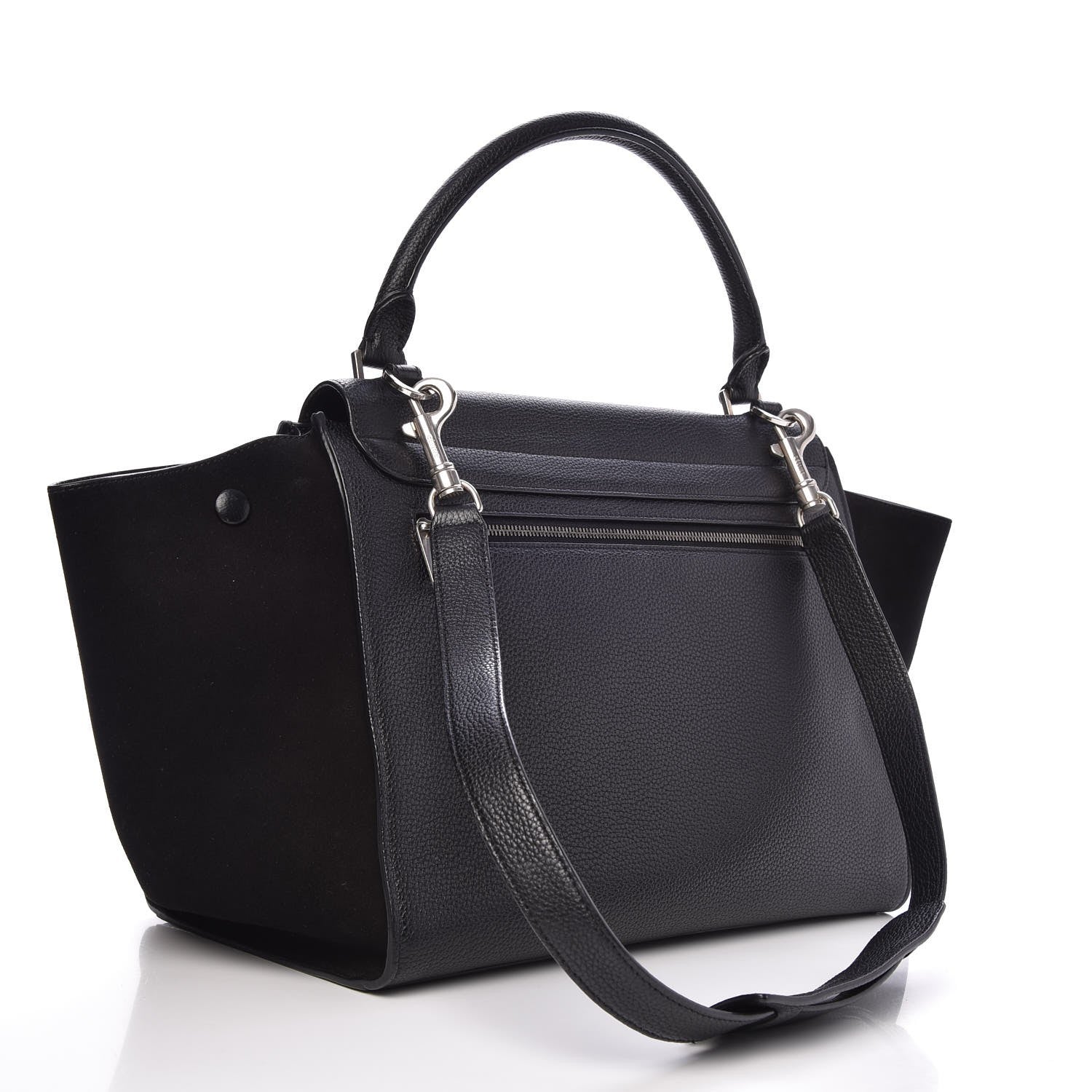 Celine Drummed Calfskin Suede Medium Trapeze Black 4 of 7