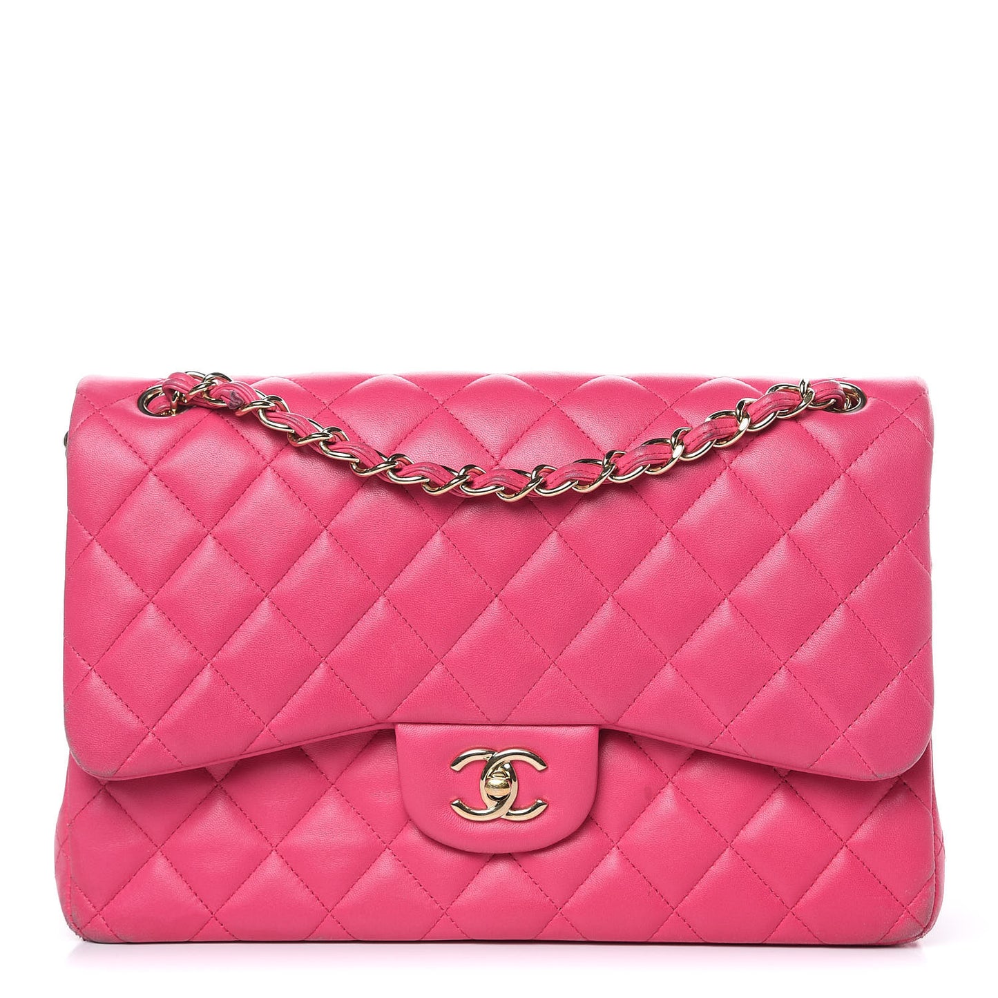 Lambskin Quilted Jumbo Double Flap Fuchsia