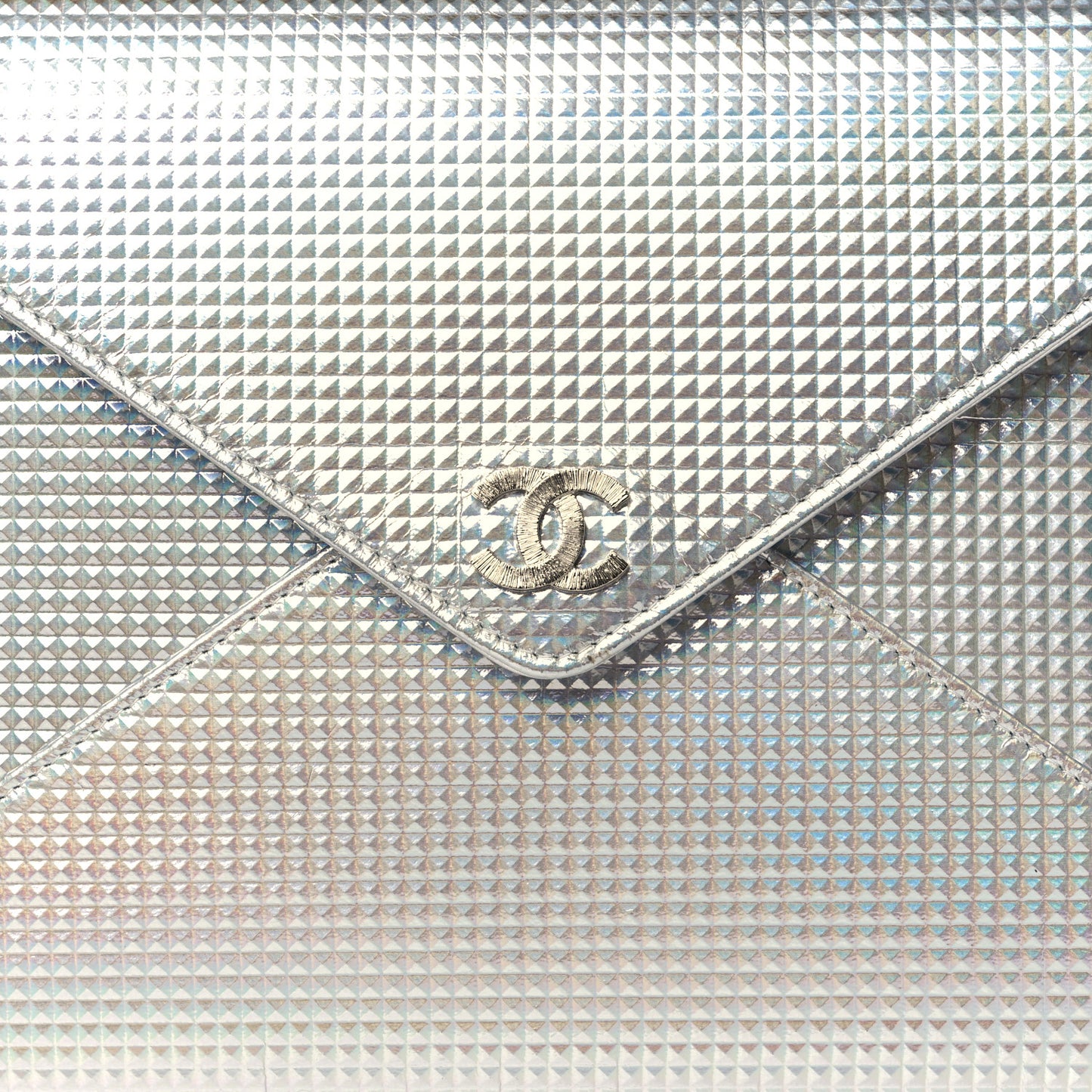 Metallic Lambskin Embossed Envelope Clutch Silver
