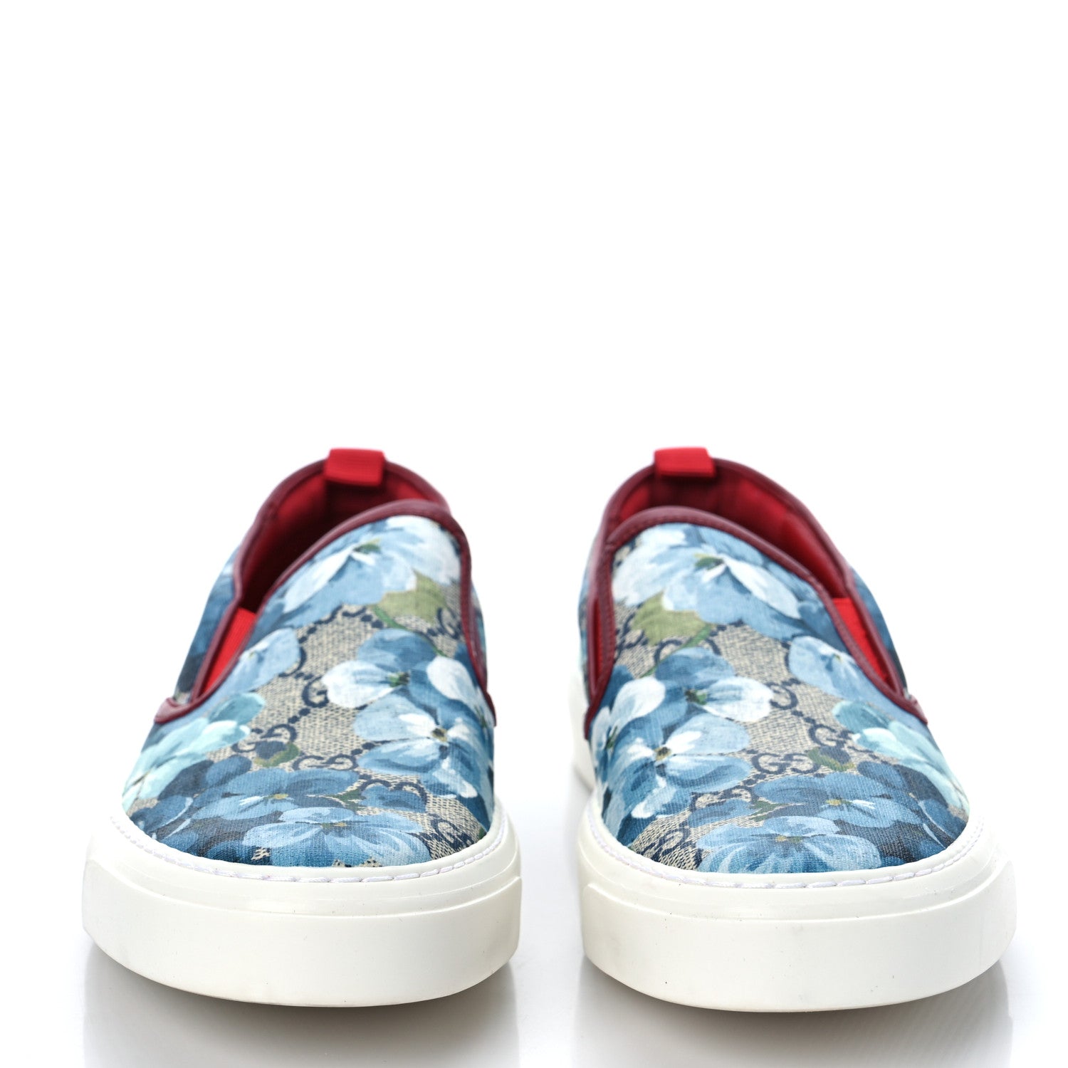 Gucci GG Supreme Monogram Blooms Womens Slip On Sneakers 40.5 Beige Blue Navy Red 2 of 9