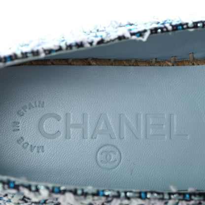 Chanel Tweed CC Espadrilles 36 Navy Blue Green Blue 8 of 10