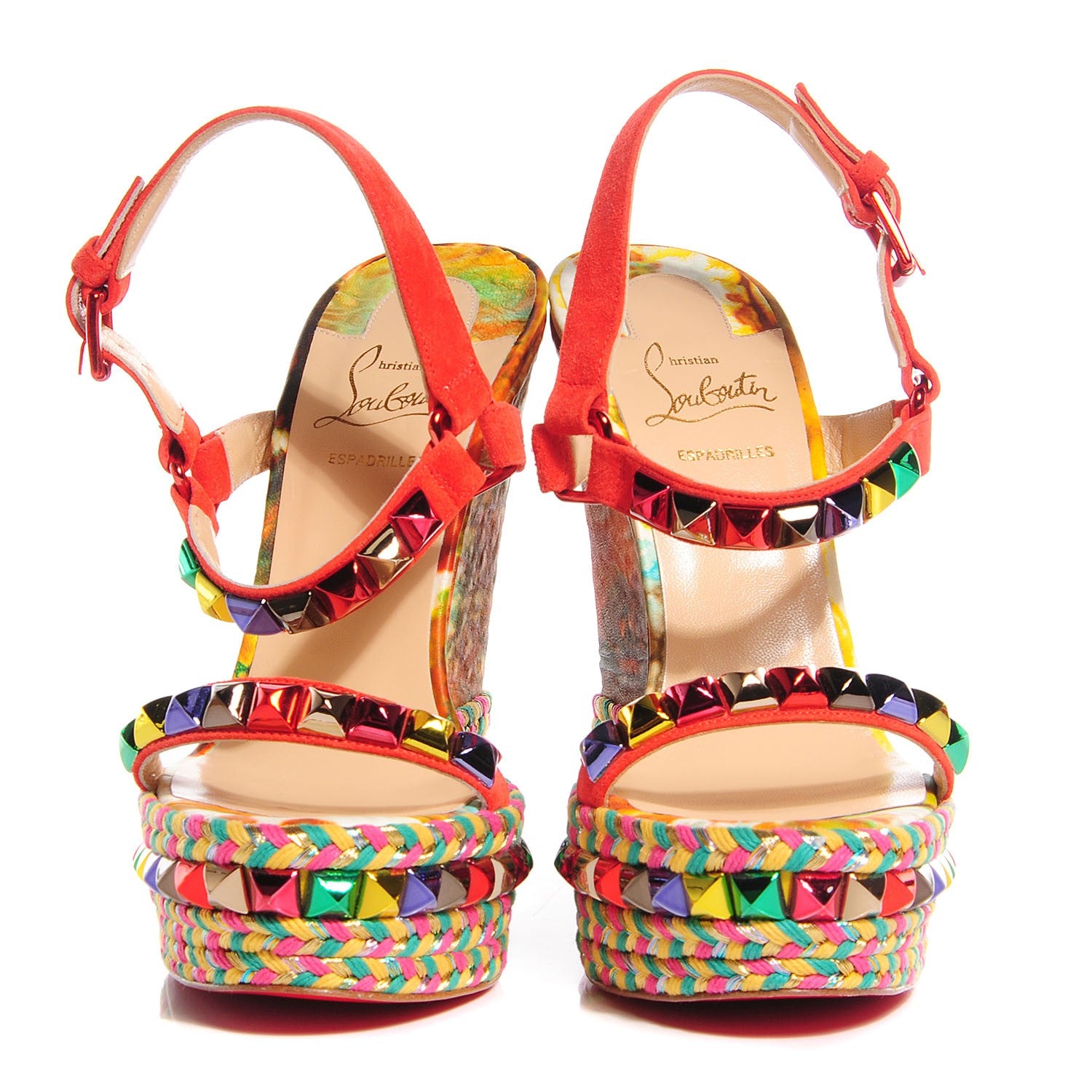 Christian Louboutin Lambskin Suede Cubana Cataclou 140 Wedge Sandals 39 Poppy 2 of 6